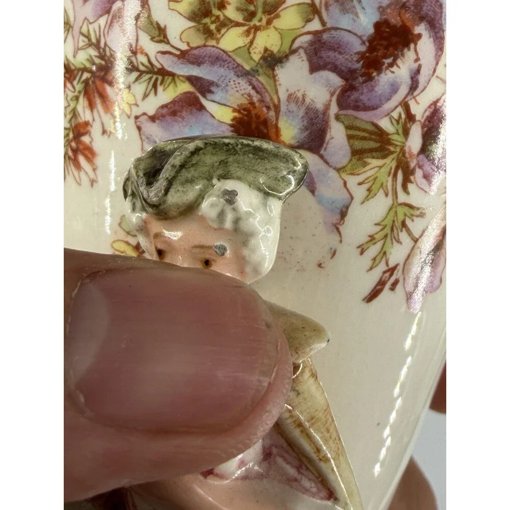 Antique Victorian porcelain figural spill vase lady floral Germany Austria 2981